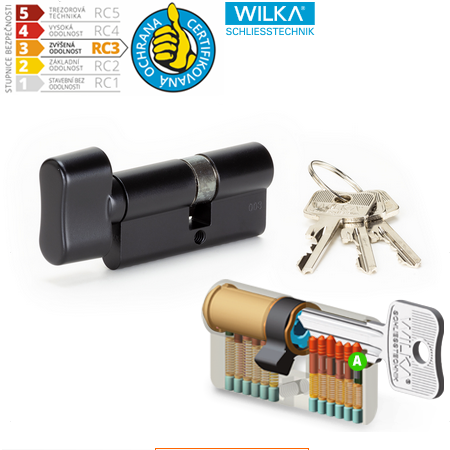 Hengeres biztonsági zárbetét ACT WILKA RC3 gombbal (fekete)