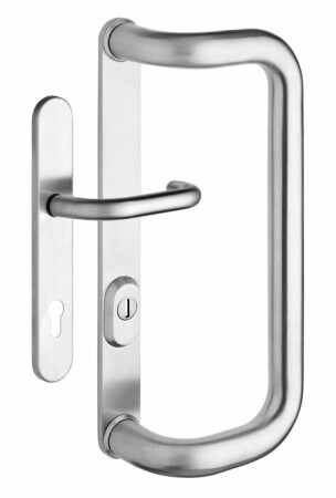 ROSTEX G cső alakú ajtókilincs fogantyúval és fedéllel (matt rozsdamentes acél)