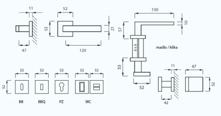 MP Square-HR 2275Q ajtóvasalat (OCS - szálcsiszolt króm)