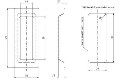 ROSTEX tolóajtó kagylók, négyzet, 50x120 mm (MATT ROZSDAMENTES ACÉL, FEKETE)
