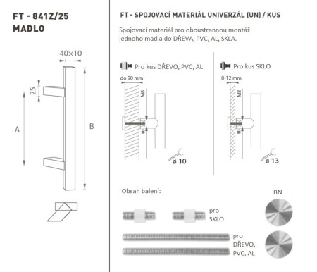 AJTÓKINCS MP kód K41Z 40x10 mm UN - db (BN - Szálcsiszolt rozsdamentes acél)