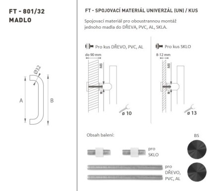 AJTÓKINCS MP kód K01 Ø 32 mm UN - távolság 350 mm (BS - Fekete matt)