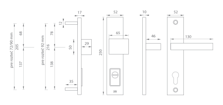 Biztonsági szerelvények MP TI - FORTE PLUS 3214/SQUARE 2275 - SH (ajtóvastagság 104-110 mm) NP - Nikkelgyöngy