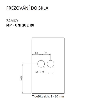 MP UNIQUE R8 üvegajtó ZÁR QUADRA fogantyúval - hátsó furat nélkül (BS - matt fekete)