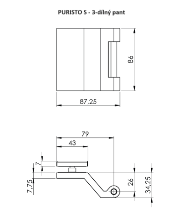 MP GK üvegzár - PURISTO S MINIMÁLIS MODERN fogantyúval - WC S2L (zsanérokkal együtt) - Grafit fekete