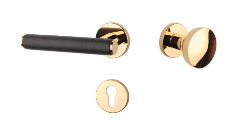 Ajtóvasalatok MP AS - EGERIA - R 7S (OLV - Polírozott lakkozott sárgaréz / barna bőr)