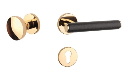 Ajtóvasalatok MP AS - EGERIA - R 7S (OLV - Polírozott lakkozott sárgaréz / barna bőr)