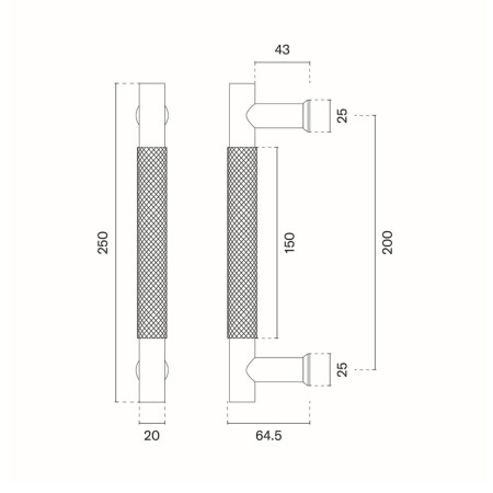Ajtókilincs MP SH 1770 - darab (BS - Fekete matt) - Hossz: 250 mm200 mmØ 20 mm