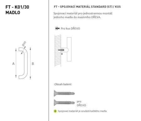 Ajtókilincs MP FT - kód K01 Ø 30 mm ST - db (BN - Szálcsiszolt rozsdamentes acél) - Hossz: 630 mm x 600 mm x Ø 30 mm