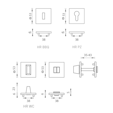 Ajtórozetta MP MPK - ROZETTA - HR SQ6 (CUM - Matt réz)