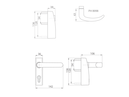 Ajtóvasalatok MP DK - PHT 05 FS FOGANTYÚ VASALATOK - SHK (Ezüst)