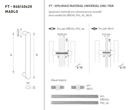 Ajtókilincs MP FT - kód K40 40x20 mm UN (BS - matt fekete) - pár