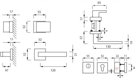 MP CUBO/SQUARE HR 3230/2275 biztonsági szerelvények (OGS - szálcsiszolt bronz)