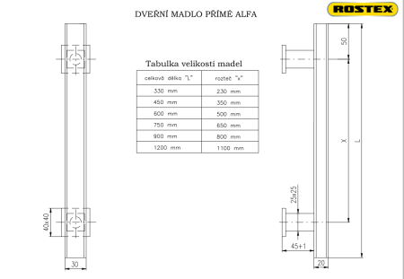 Kilincs ROSTEX ALFA (fekete) - egyoldalas