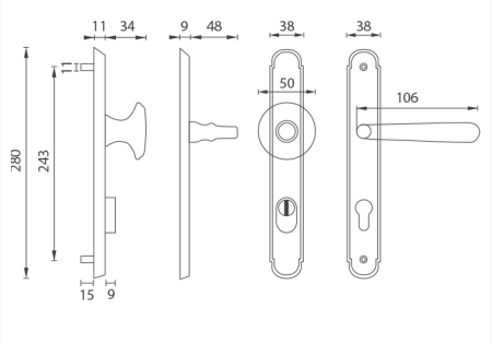 Megerősített szerelvények MP NI - ALT WIEN PLUS (OBMP - Antik sárgaréz matt lakk)