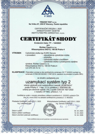 RICHTER EURO SECURE R3 kétoldalas hengeres biztonsági zárbetét