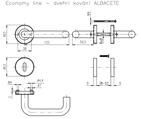 ROSTEX ALBACETE pánikszerelvény csapokkal (MATT ROZSDAMENTES ACÉL)