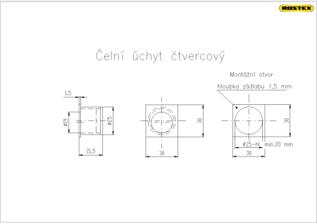 ROSTEX szögletes elülső fogantyú (matt titán rozsdamentes acél)