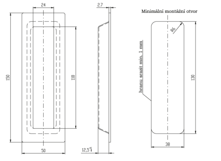 ROSTEX négyzet alakú tolóajtó héjak 50x150mm (ROZSDAMENTES ACÉL MATT ARANY)