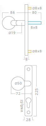 Ajtószerelvények ACT Lida UŠ (ROZSDAMENTES ACÉL)